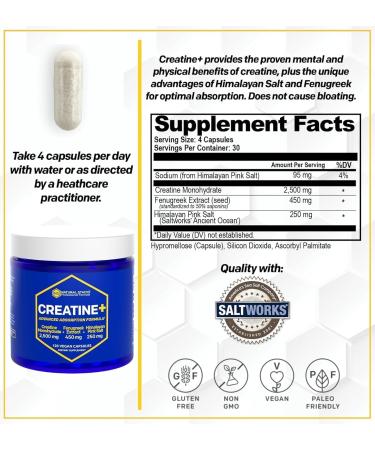 NATURAL STACKS Creatine Monohydrate Pills 2500mg - Boost Muscle Building & Brain Health | 120 Maximum Absorption Capsules with Himalayan Salt & Fenugreek - Buy Online on GoSupps.com