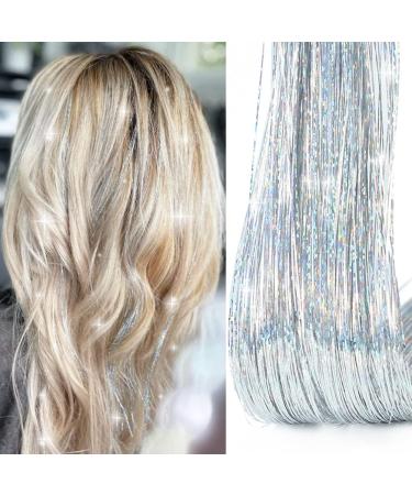 Silver Hair Tinsel Kit with Tools 47 Inch 1100 Strands Tinsel Hair Extensions Fairy Hair Tinsel Kit Heat Resistant  Sparkling Shinny Glitter Tensile Hair Extensions for Women Girls Hair Accessories (Silver) - Buy Online on GoSupps.com
