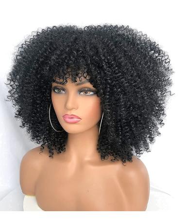 RunM Short Afro Wig with Bangs for Black Women - Kinky Curly Synthetic Hair Full Wig (Black) - Buy Online on GoSupps.com