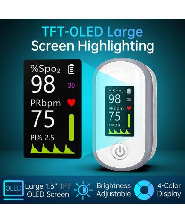 Pulse Oximeter - 4 Color OLED Display Oxygen Monitor with Memory SpO2 & Alarm - International Shipping Available - Buy Online on GoSupps.com