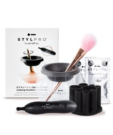 STYLPRO Original Gift Set Kit: Electric Makeup Brush Cleaner and Dryer Machine with 8 Brush Collars  Brush Cleanser - Fast  Automatic Spinning Brush Cleaner with Heat-Resistant Bowl BRUSH SET 1