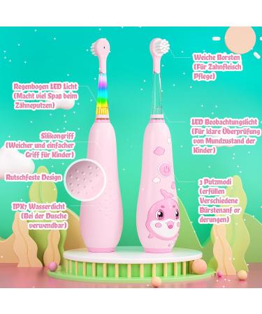 Seago SG2139 Pink Electric Toothbrush for Kids (0-6 Years) LED Light 8 Soft Brushes Rechargeable Smart Timer IPX7 Waterproof - Buy Online on GoSupps.com