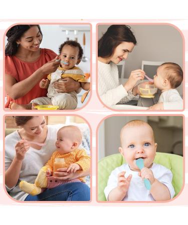 2Pcs Silicone Baby Weaning Spoons Set - Toddler Feeding & Training Cutlery Spoon in Morandi Pink/Blue - Buy Online on GoSupps.com
