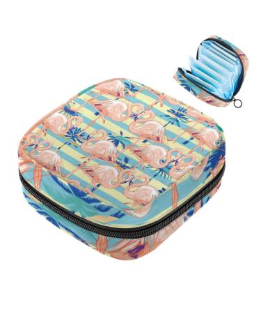 Storage bags for women's bandages tropical flamingo strip patterns portable menstrual pad bag panty lips tampons women's bandages storage holder for women school office multicolored 03