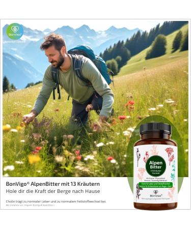 BONVIGO Alpenbitter 90 Bitter Capsules | 12-Herb Formula for Liver Support Digestion & Fat Metabolism | Natural Gentian Wormwood & Dandelion Blend - Buy Online on GoSupps.com