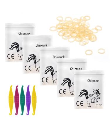 Annhua 500pcs Dental Orthodontic Elastics Rubber Bands with 5 Pcs Placers Good for Braces Teeth Gap Crooked Teeth etc (Chipmunk 1/8