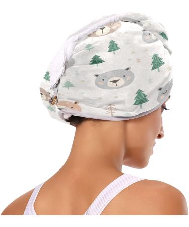Cartoon Doodle Bear Head Dry Hair Cap Set - Quick Drying Towel & Button Headband | Super Absorbent & Soft - Buy Online on GoSupps.com