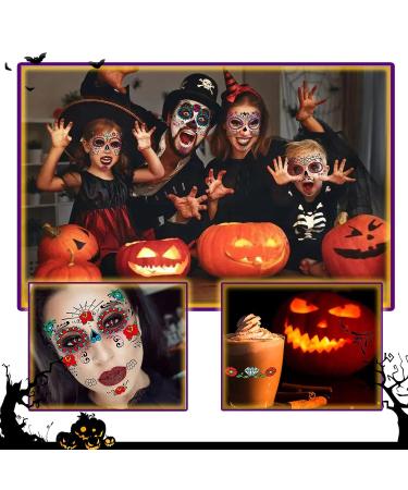 Day of the Dead Face Skeleton Tattoos - 30 PCS Halloween Temporary Tattoo Sugar Skull Makeup Kit for Women Men Kids Costumes - Buy Online on GoSupps.com