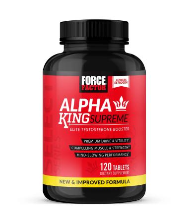 Alpha King Supreme New & Improved Testosterone Booster for Men with Fenugreek Seed & Ashwagandha to Increase Drive & Vitality, Boost Performance, and Build Muscle & Strength, Force Factor, 120 Tablets 120 Count (Pack of 1)