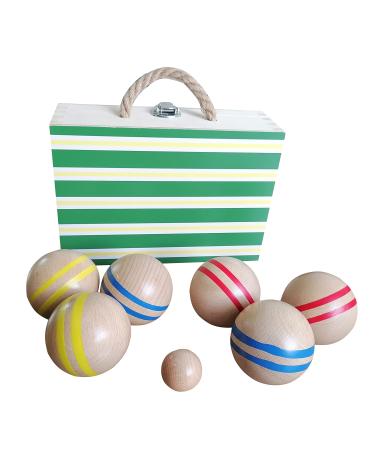 B&Julian Boule Set Boccia Game 6 Ball with Wooden Box Outdoor Toy for Children Adults Family