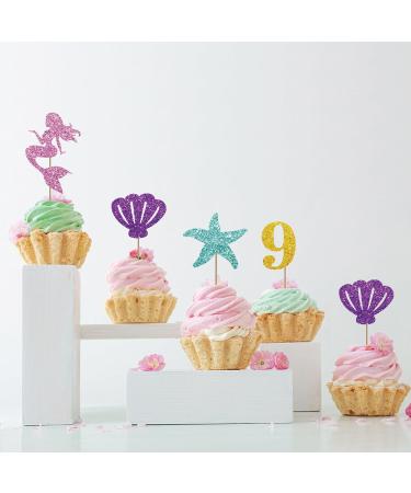 Mermaid 9th Birthday Cupcake Toppers Pink&Gold Glitter Mermaid Nine Cupcake Decor Happy 9th Birthday Cake Decorations for Girls Under The Sea Themed Birthday Party Supplies - 24pcs - Buy Online on GoSupps.com