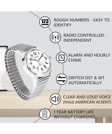 Maujoy Atomic English-Speaking Men's Watch for Visually Impaired & Seniors | Large Digits & Self-Adjusting - Style 8 Classic - Buy Online on GoSupps.com