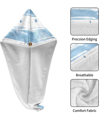 Super Absorbent Whale Striped Hair Towel 2 Pack - Quick Dry Hair Turbans for Women & Girls - Light Blue & White - Buy Online on GoSupps.com