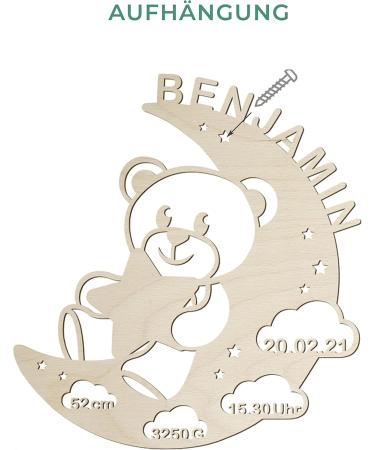 LAUBLUST Night Light Bear in the Moon - Personalized Baby Gift for Birth & Baptism - LED Natural Lighting for Kids - Buy Online on GoSupps.com