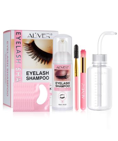 Lash Shampoo for Lash Extensions, 50ml Mousse Cleanser+Rinse Bottle+Brushes+Hydrogel Eye Patch, Eyelash Extension Cleanser,Lash Wash Kit,Paraben & Sulfate Free for Salon & Home Use 5PC