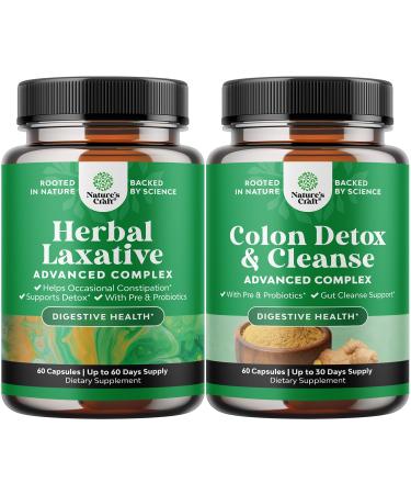 Bundle of Herbal Laxative Capsules with Probiotics and Colon Cleanser & Detox - Natural Colon Detox Digestive Support System - Lactobacillus Acidophilus Probiotic Supplement Body Cleanse