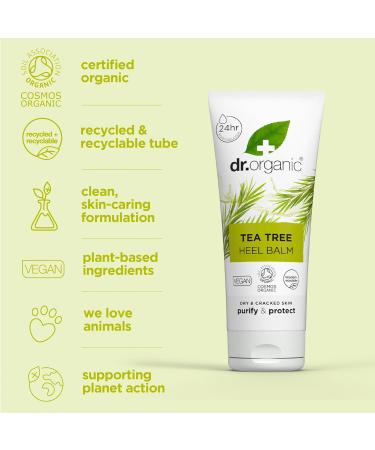 Dr Organic Tea Tree Heel Balm Dry& Cracked Feet Purifying 24H Moisturisation Natual Sunflower Seed Oil Vegan Cruelty-Free Paraben & SLS Free Certified Organic 100ml - Buy Online on GoSupps.com