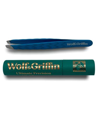 Wolf & Griffin Ultimate Precision Mini Tweezers | Stainless Steel Professional Slant Eyebrow Tweezers for Men and Women | Marine Blue
