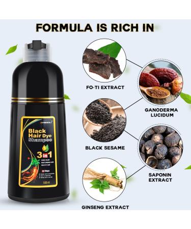 IIIMEIDU Herbal Hair Dye Shampoo 3 in 1 Black for Gray Hair Coverage 500ml - Buy Online on GoSupps.com