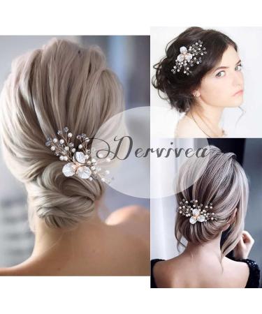 Dervivea Bridal Crystal Flower Hairpins Bride Wedding Pearl Hair Pins Gold Rhinestone Hair Pieces Vintage Flower Weddings Hair Comb Decorative Hair Accessories for Women and Girls Headdress - Buy Online on GoSupps.com