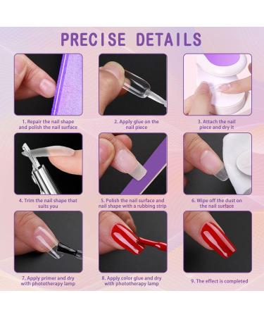 Moing Nail Tips & Glue Gel Kit | 504 Coffee Fake Nails | 11 Sizes Transparent Starter Set | Mini Nail Lamp File & Clipper Included - Buy Online on GoSupps.com