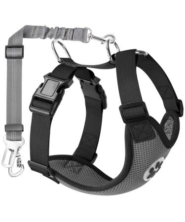 Slowton dog harness with seat belt for car breathable dish Dog seat belt with 2 carabiner hooks for attachment to the seat belt buckle or trunk (gray m) m B-gray