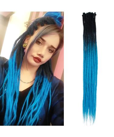 Thin 0.6cm synthetic dreadlock extensions handmade 24 inch 20 strands crochet hair long crochet braids hip-hop style soft dreads hair extensions 24inch-two colors 2-blue#