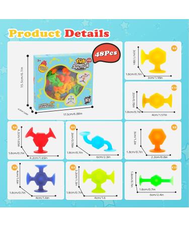 AIERRSON 48Pcs Suction Silicone Toys for Kids | Bath & Sensory Montessori Toys for 3-9 Year Olds | Building Toy Set for Stress Relief & Travel - Buy Online on GoSupps.com
