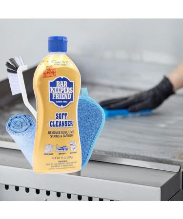 FII Bar Keepers Friend Soft Cleanser Liquid Cleaning Kit - 13oz Multi-Surface Stainless Steel Cleaner for Pots Pans Cooktops Bundle with Microfiber Towel Scrub Brush & Scouring Pad - Buy Online on GoSupps.com