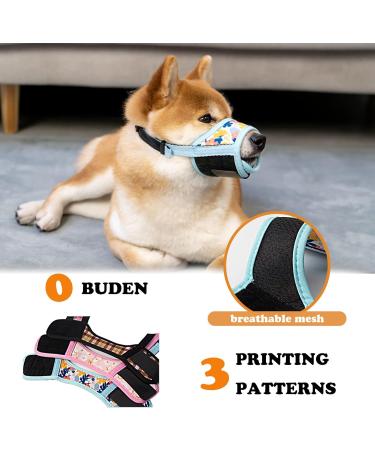 Soft Nylon Dog Muzzle - Anti-Bite & Anti-Barking for Small Medium & Large Dogs | Blue Flower Motif (L) - Buy Online on GoSupps.com