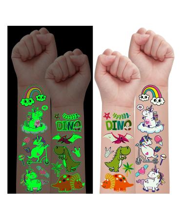 Luminous Temporary Tattoos for Kids  135 Styles Glow Unicorn and Dinosaur Tattoo Stickers  Unicorn Dinosaur Birthday Decorations Party Supplies Favors Gifts for Boys and Girls (10 Sheets)