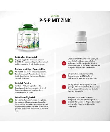 Fairvital Pyridoxal-5-Phosphate 100mg - Vegan B6 with Zinc | High Dose 270 Capsules - International Shipping Available - Buy Online on GoSupps.com