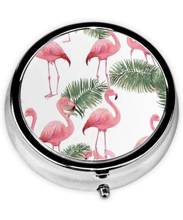 Flamingo Flowers Round Pill Box | 3 Compartment Mini Decorative Travel Medicine Organizer | Portable Vitamin Holder - Buy Online on GoSupps.com