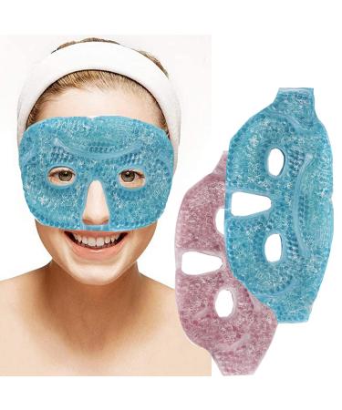 2pcs Gel Beads Face  Cold Hot Gel Face Eye Mask Face Mask Reusable Gel Bead Ice Mask with Soft Plush Eye Mask for Women Man Heated Warm Cooling Ice Face Mask  Blue and Pink