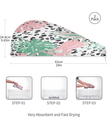 Tropical Leaves Dry Hair Cap & Quick-Drying Towel Set | Super Absorbent Soft & Comfortable - 2 Piece with Button Headband | International Shipping Available - Buy Online on GoSupps.com