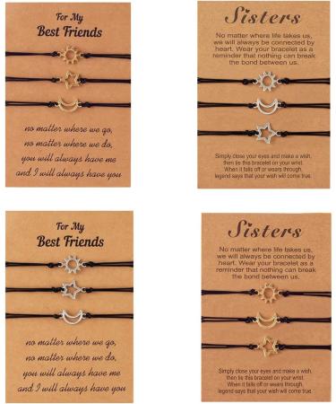 Buy Oralgos Silver Friendship Bracelets - Hand-Woven Sun Moon Star Designs | Adjustable Sister Jewelry - Buy Online on GoSupps.com