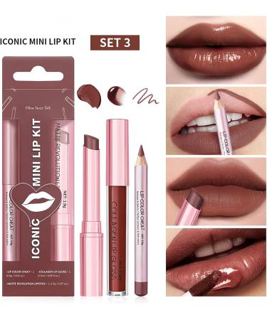  Generisch Set of 3 matte liquid lipsticks lip balm and lip pencil pink tinted moisturizing lip balm collagen lip gloss for dry lips waterproof (coffee) - Buy Online on GoSupps.com