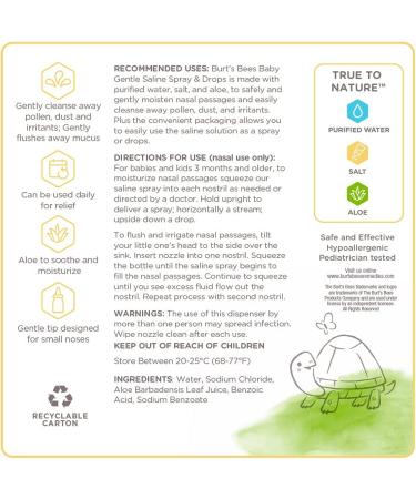 Burt's Bees Baby Saline Spray and Drops - Hypoallergenic, Moisturizing Formula - 1.5 Fl Oz - Buy Online on GoSupps.com