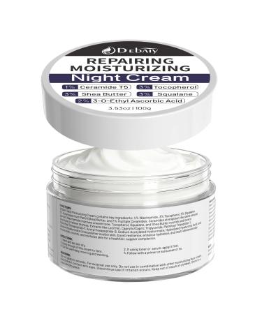 DEBAIY Night Cream Moisturizer Face with 3% Tocopherol 3% Shea Butter 2% Vitamin C 1% Ceramides Boosts Skin Barrier for All Skin Types (3.53oz/100g)