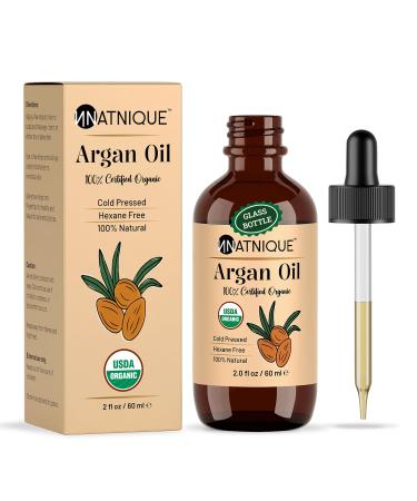 Natnique Organic Argan Oil 2 oz Pure Cold-Pressed Moroccan Oil from Morocco for Hair Skin Face & Nails USDA Certified Organic Virgin Aceite de Argan Cabello Hexane-Free Moisturizer