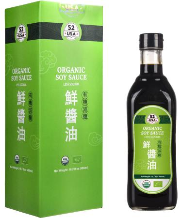 52USA Organic Low Sodium Soy Sauce 16.2oz(480ml), Naturally Brewed Soy Sauce Marinade for Marinating Fish, Meat & Roasted Vegetables