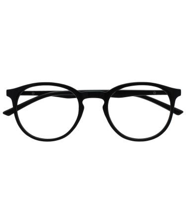 Opulize Met Black Reading Glasses Large Round Comfortable Mens Womens Spring Hinges R60-1 +2.00 +2.00 Magnification Black