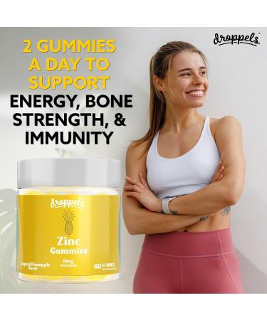 Droppels Zinc Citrate Gummies 11mg Immune Support & Skin Health Supplement | Vegan Plant-Based Gluten Free Gelatin Free Non-GMO | Tropical Pineapple Chewable Zinc for Adults 60 Count - Buy Online on GoSupps.com