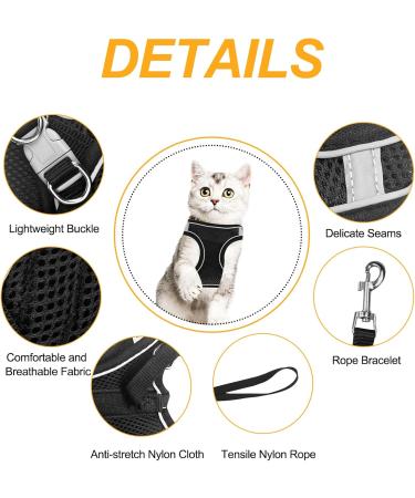 Frevoitna Cat Dishes with Leash - Adjustable Cat Harness Reflective & Breathable - Ideal for Walks (Black XS) - International Shipping Available - Buy Online on GoSupps.com
