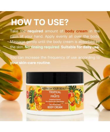 Tropical Fruits Body Cream - Hydrating Grapefruit & Shea Butter Lotion | 8.4 fl oz - Moisturizing with Vitamin E & Glycerin - Buy Online on GoSupps.com
