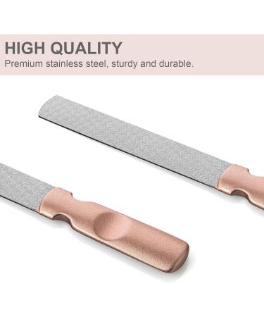 Stainless Steel Nail File Set with Rose Gold Handle and Leather Case - Double Sided Nail Filer for Women, Men, Girls - 2 Pieces - Buy Online on GoSupps.com