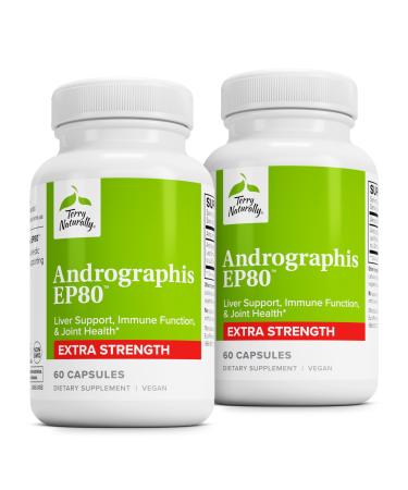 Terry Naturally Andrographis EP80 Extra Strength - Brain Health & Immune Support - Joint Health Support to Aid Mobility - Adaptogen Supplement for Energy & Liver Support - 60 Capsules (Pack of 2)