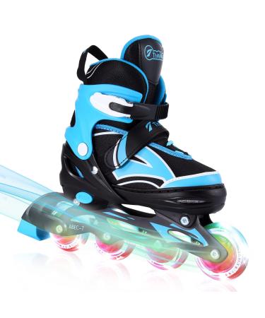 Inline Skates for Kids Girls Boys with Full Light Up Wheels, Adjustable Roller Blades for Toddler Youth Beginner Adults Indoor Outdoor Skating Blue Medium - Big Kids (2Y-5Y US)