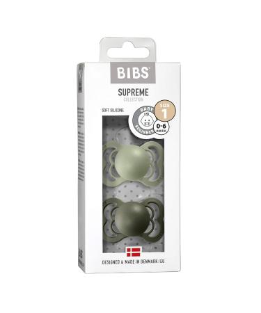 BIBS Supreme Baby Pacifier 2-Pack | Made in Denmark | BPA Free | Silicone Size 1 (0-6 Months) | Sage/Hunter Green - Buy Online on GoSupps.com