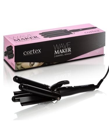 Cotex International Wave Maker - 3-Barrel Waver Ceramic Tourmaline Triple Barrels, Temperature Adjustable Portable Hair Waver Heats Up Quickly (Black)